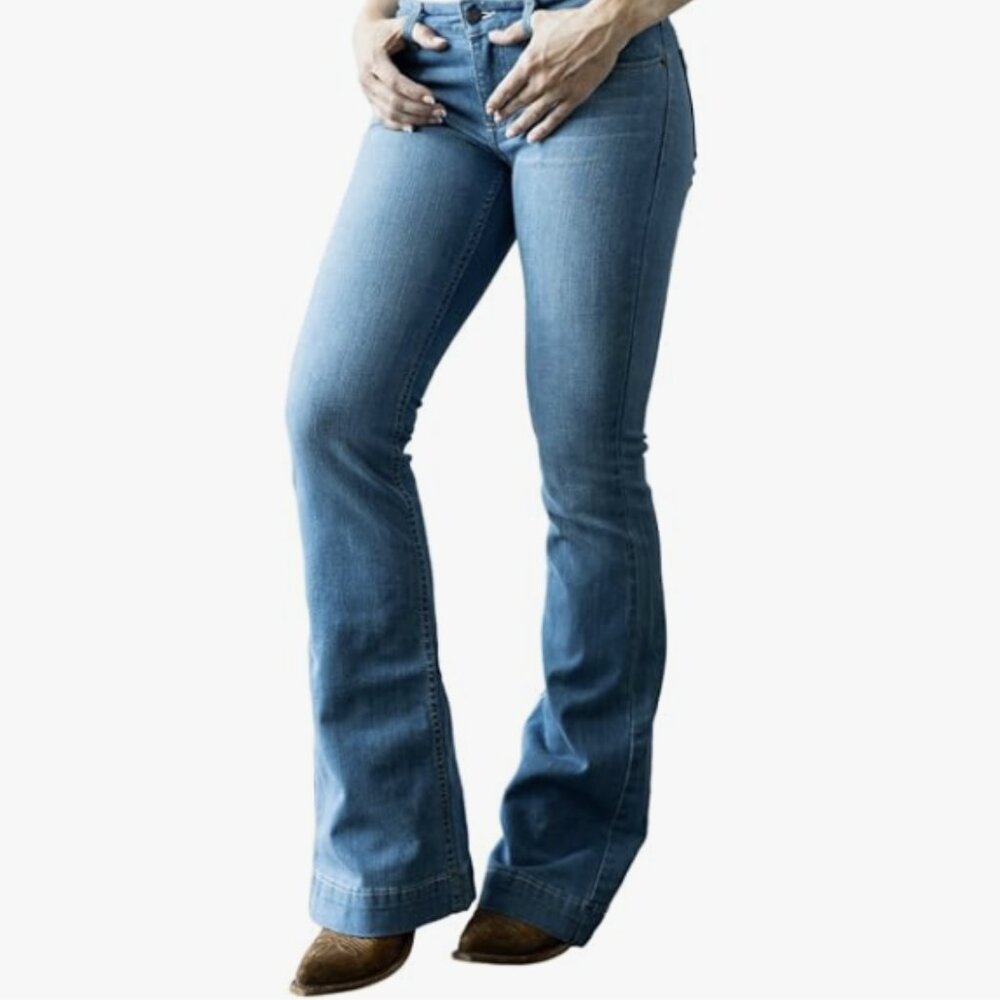 Kimes Ranch - Lola Soho Fade Western Mid-Rise Jeans - Wide Flare Leg Light Wash